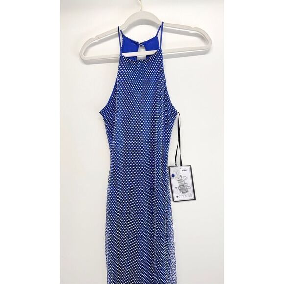 B Darlin‎ Halter Dress Size 5/6 Juniors Embellished Blue Maxi Gown NEW - Picture 3 of 9